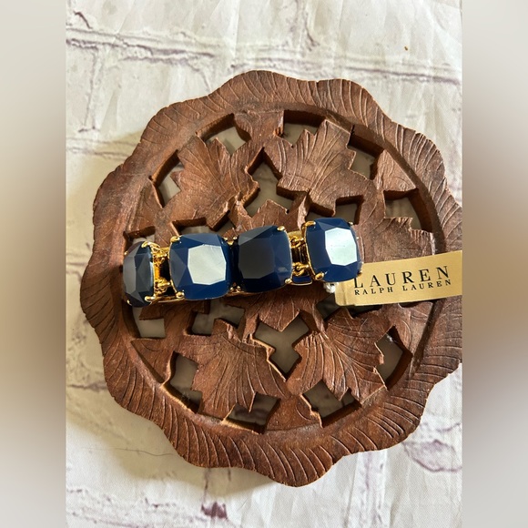 VTG Lauren Ralph Lauren Blue Stone Gold Brass Tone Statement Bracelet NWT 7” - Picture 1 of 7
